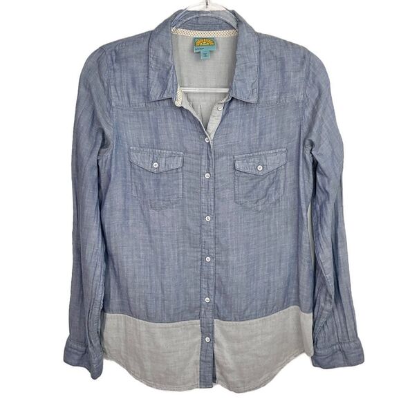 C&C California Blue Two Tone Polka Dot Chambray Button Up Shirt Small - Picture 1 of 6